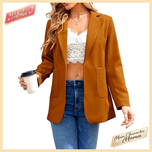 Casual Blazer Open Front Lapel Collar Lightweight Polyester Work Office Jacket - Picture 2 of 5